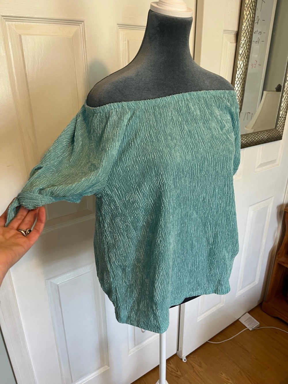 Style & Co. Teal on- off shoulder, tie Sleeve Blouse